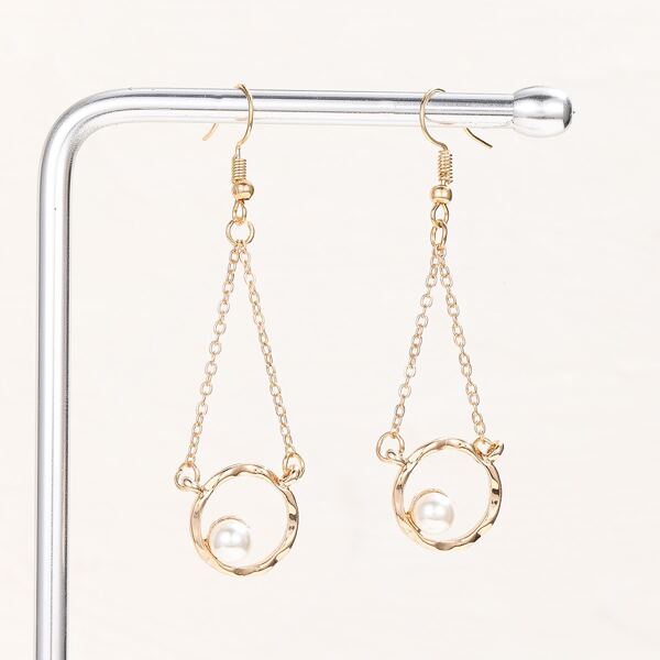 

Faux Pearl Detail Round Drop Earrings, Gold