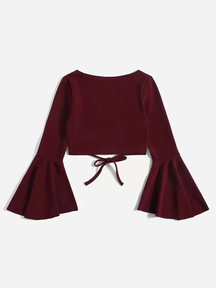 Es Esto Lo Nuevo de Blusa con cordón delantero de manga campana