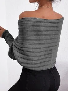 Rib Knit Wrap Jumper - Grey - View 2