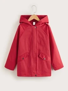 SHEIN Niñas Abrigo con capucha de manga raglán - Rojo - Ver 1