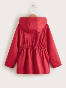 SHEIN Niñas Abrigo con capucha de manga raglán - Rojo - Ver 2