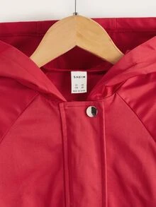 SHEIN Niñas Abrigo con capucha de manga raglán - Rojo - Ver 4
