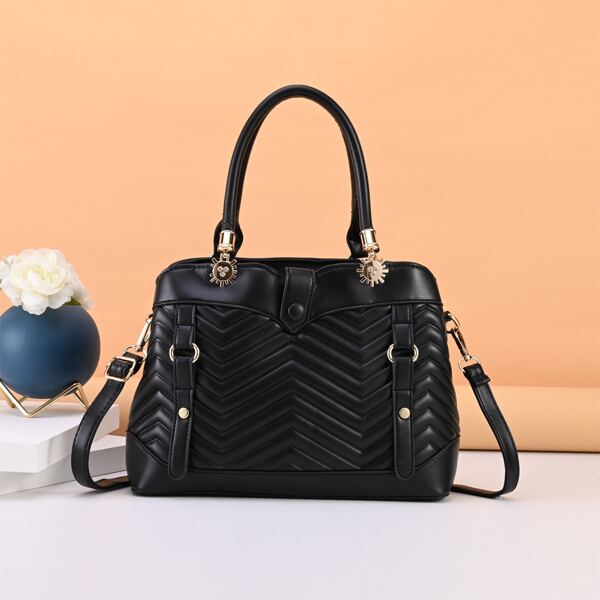 

Chevron Embossed Top Handle Bag, Black