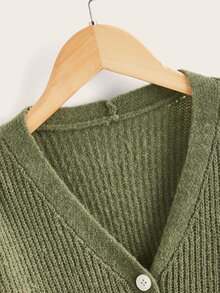 SHEIN Boys Dual Pocket Button Front Cardigan - Army Green - View 4