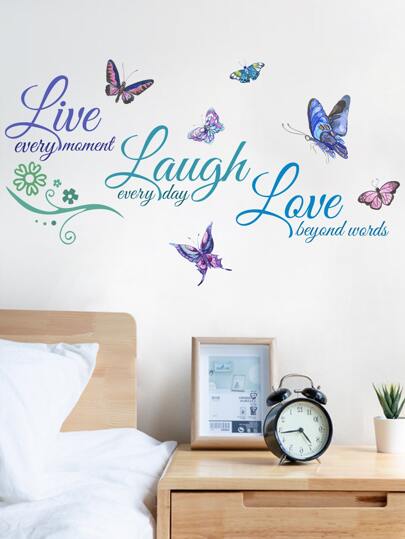 1 pezzo Adesivo da parete in PVC, grafica creativa con slogan e farfalle, decalcomania impermeabile per parete del soggiorno, adesivi, decalcomania da parete, decalcomania in vinile per decorazioni domestiche, articoli per decorazioni primaverili per rinnovare la tua casa, adesivi decorativi Rama, regali per compleanni e lauree