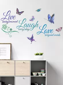 1 件自粘 PVC 墙贴，创意标语蝴蝶图形防水墙贴，适用于客厅，贴纸，墙贴，乙烯基贴花，用于家庭装饰，春季装饰品让您的家焕然一新，拉玛装饰贴纸礼物生日毕业