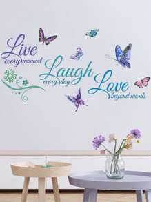 1 件自粘 PVC 墙贴，创意标语蝴蝶图形防水墙贴，适用于客厅，贴纸，墙贴，乙烯基贴花，用于家庭装饰，春季装饰品让您的家焕然一新，拉玛装饰贴纸礼物生日毕业