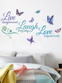 1 件自粘 PVC 墙贴，创意标语蝴蝶图形防水墙贴，适用于客厅，贴纸，墙贴，乙烯基贴花，用于家庭装饰，春季装饰品让您的家焕然一新，拉玛装饰贴纸礼物生日毕业