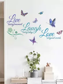 1 件自粘 PVC 墙贴，创意标语蝴蝶图形防水墙贴，适用于客厅，贴纸，墙贴，乙烯基贴花，用于家庭装饰，春季装饰品让您的家焕然一新，拉玛装饰贴纸礼物生日毕业