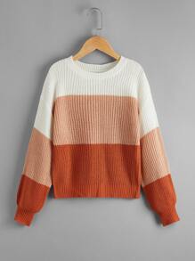 SHEIN Girls Colour Block Drop Shoulder Jumper - Multicolor - View 1