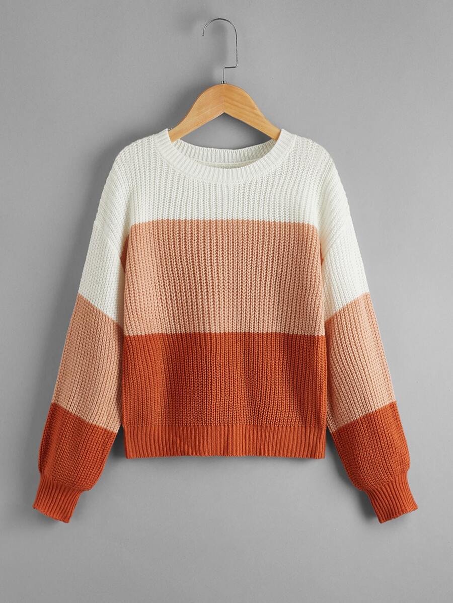 SHEIN Girls Colour Block Drop Shoulder Jumper - Multicolor - View 1