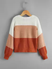 SHEIN Girls Colour Block Drop Shoulder Jumper - Multicolor - View 2