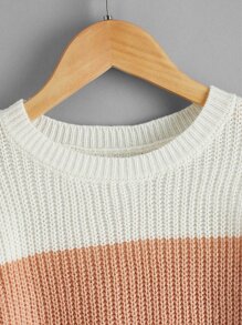 SHEIN Girls Colour Block Drop Shoulder Jumper - Multicolor - View 3