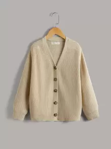 SHEIN 女孩插肩袖前排扣開襟衫 - 卡其色 - 查看 1