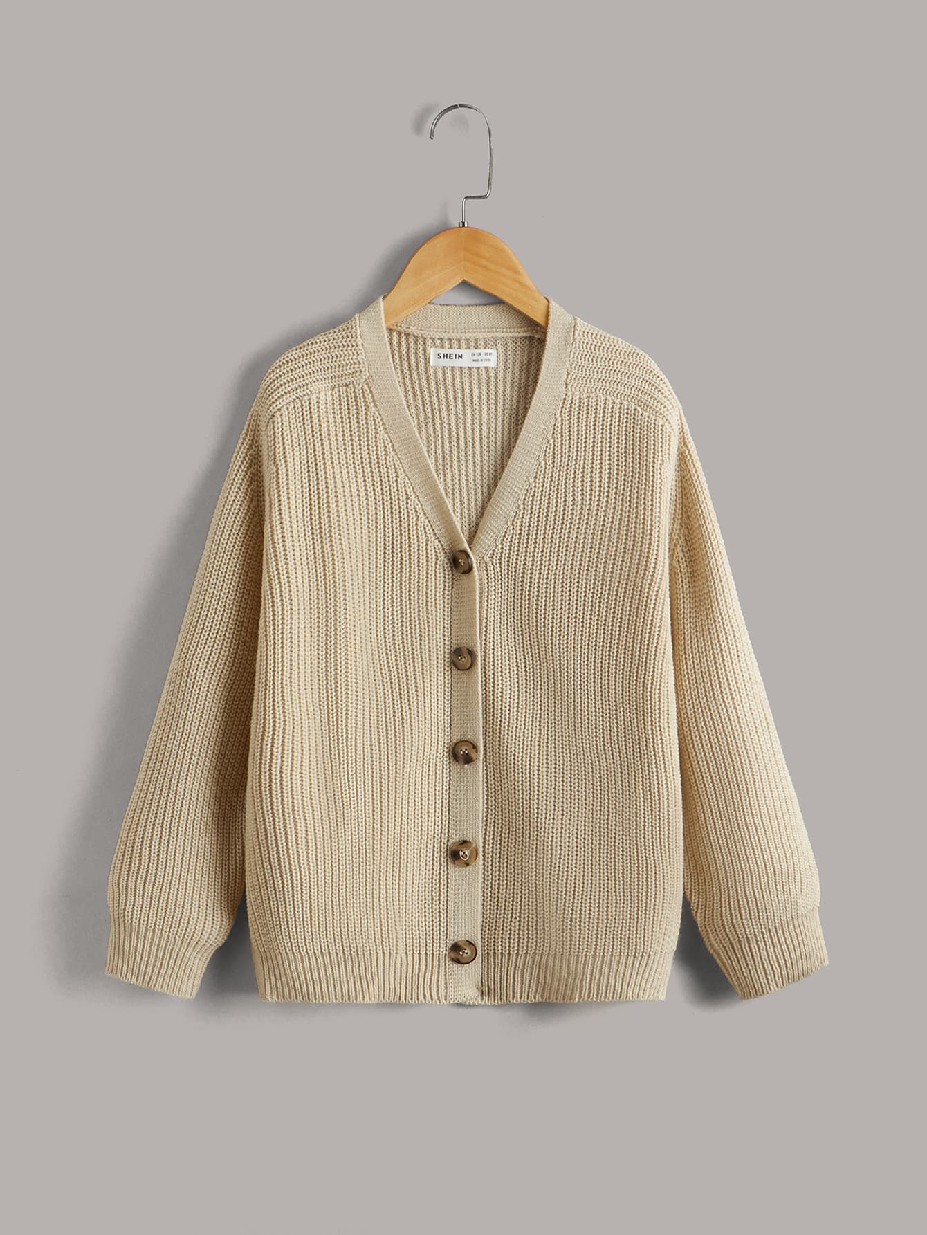 SHEIN 女孩插肩袖前排扣開襟衫 - 卡其色 - 查看 1