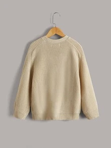 SHEIN 女孩插肩袖前排扣開襟衫 - 卡其色 - 查看 2