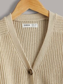 SHEIN 女孩插肩袖前排扣開襟衫 - 卡其色 - 查看 4