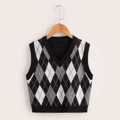 Girls Argyle Pattern Sweater Vest