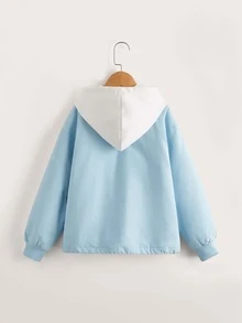SHEIN Girls Zip Up Drop Shoulder Hooded Jacket - Baby Blue - View 2