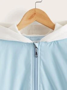 SHEIN Girls Zip Up Drop Shoulder Hooded Jacket - Baby Blue - View 4