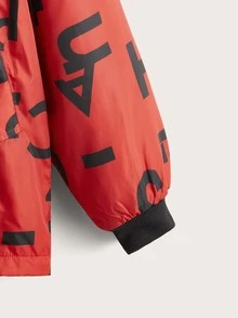 SHEIN Girls Letter Graphic Zip Up Drop Shoulder Hooded Jacket - Red - View 3