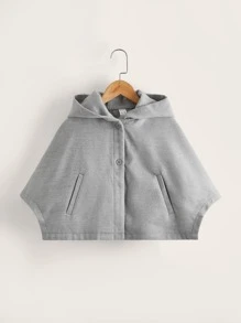 SHEIN Girls Batwing Sleeve Hooded Overcoat - Light Grey - View 1