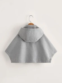 SHEIN Girls Batwing Sleeve Hooded Overcoat - Light Grey - View 2