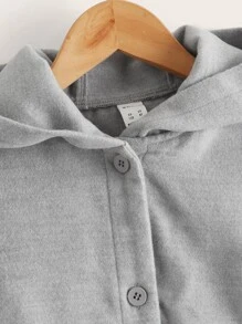 SHEIN Girls Batwing Sleeve Hooded Overcoat - Light Grey - View 4