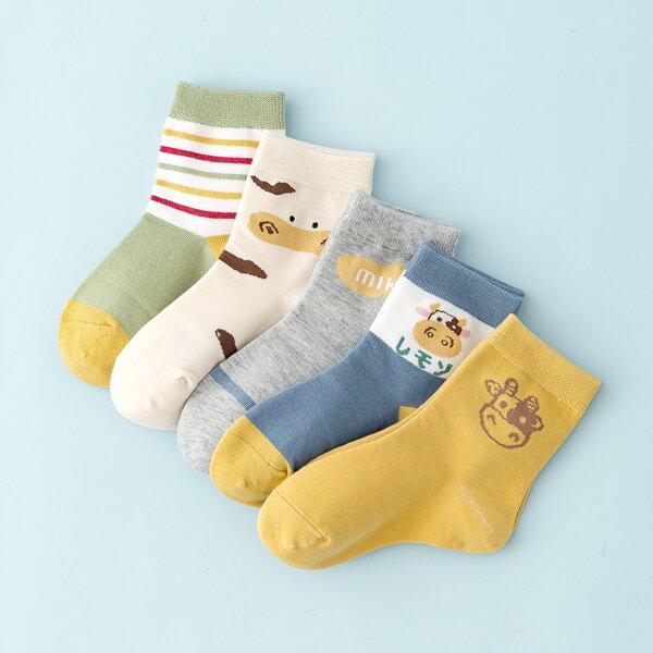 

5pairs Toddler Boys Animal Print Crew Socks, Multicolor