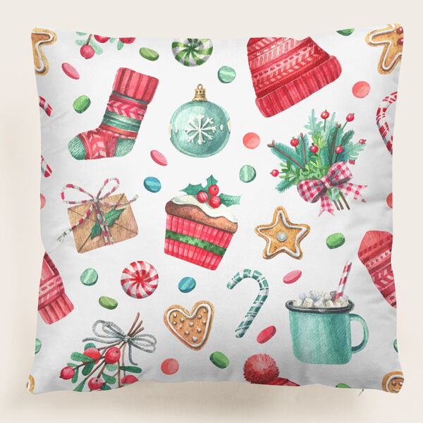 

Christmas Print Cushion Cover Without Filler, Multicolor