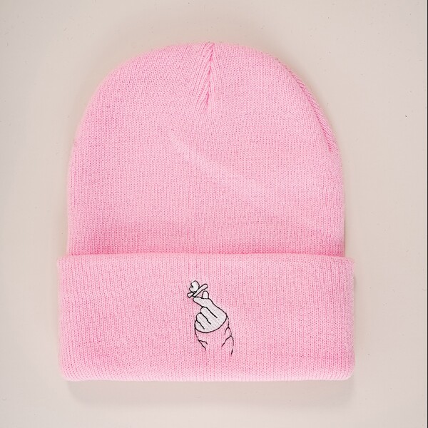 

Gesture Embroidered Beanie, Pink