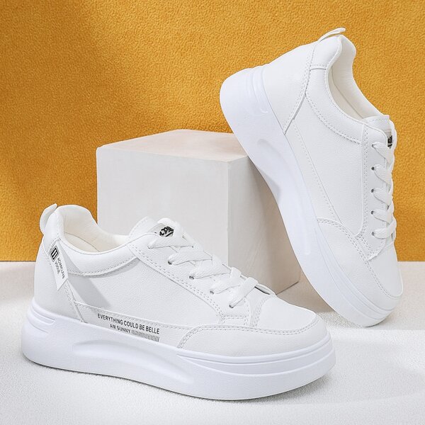

Letter Tab Decor Wedge Sneakers, White
