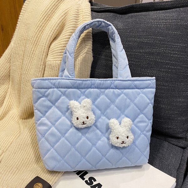 

Girls Quilted Cartoon Decor Shoulder Tote Bag, Blue