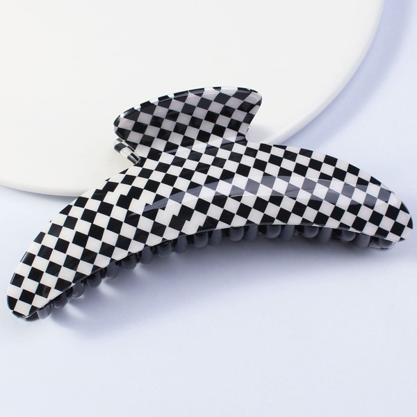 

Plaid Print Hair Claw, Black and white