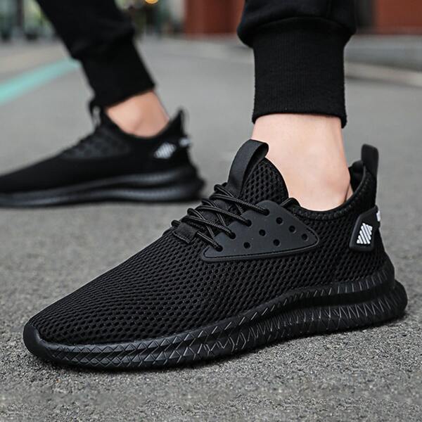 

Men Mesh Lace-up Running Shoes, Black