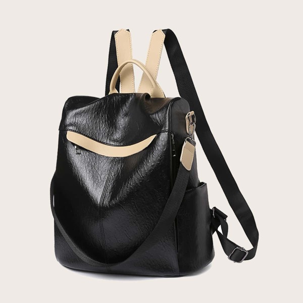 

Colorblock Strap Decor Backpack, Black