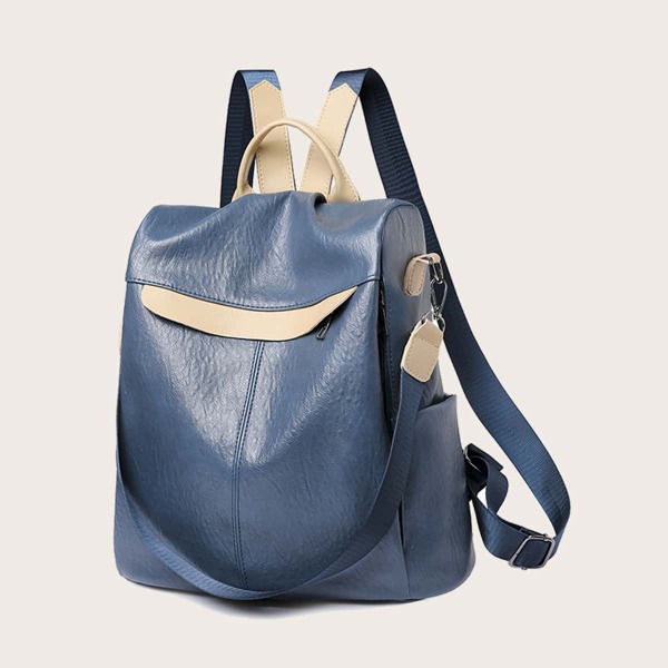 

Colorblock Strap Decor Backpack, Blue