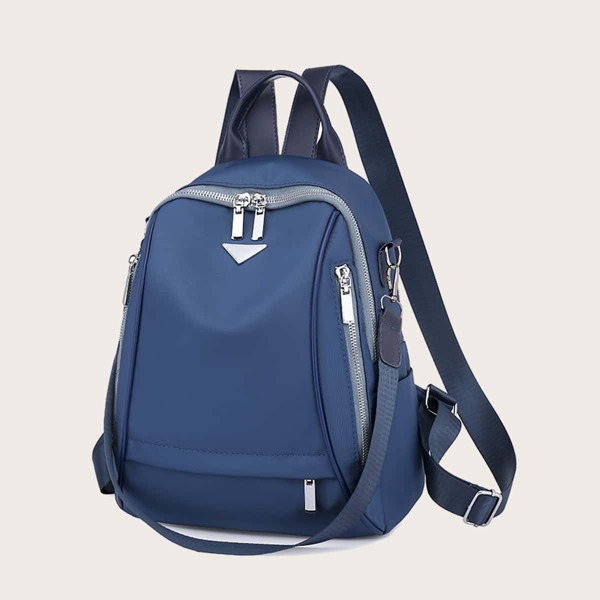 

Strap Decor Metal Detail Classic Backpack, Blue