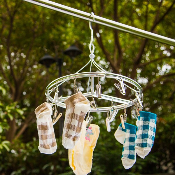 

1pc Stainless Steel Clothes Drying Hanger With Clothespin, Silver