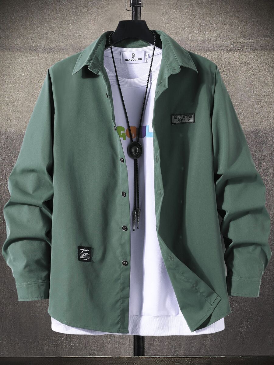 Manfinity Homme Men Slogan Patch Detail Shirt Without Tee - Green - View 1