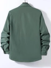 Manfinity Homme Men Slogan Patch Detail Shirt Without Tee - Green - View 2