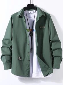 Manfinity Homme Men Slogan Patch Detail Shirt Without Tee - Green - View 3