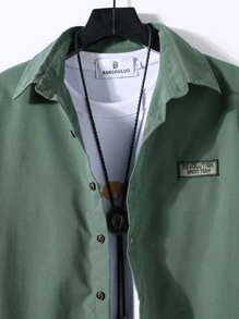 Manfinity Homme Men Slogan Patch Detail Shirt Without Tee - Green - View 4