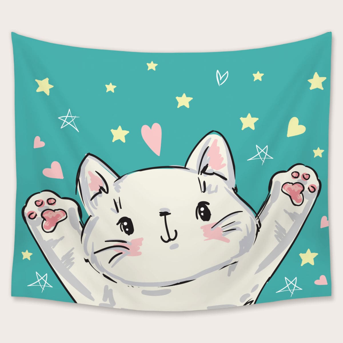

Cartoon Cat Print Tapestry, Multicolor