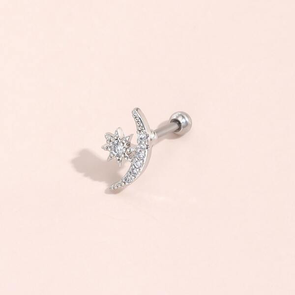 

1pc Star & Moon Decor Stud Earring, Silver