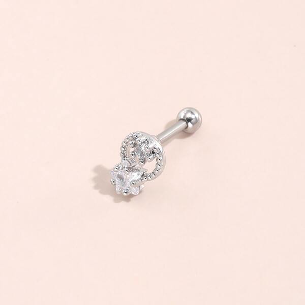 

1pc Zircon Decor Stud Earring, Silver