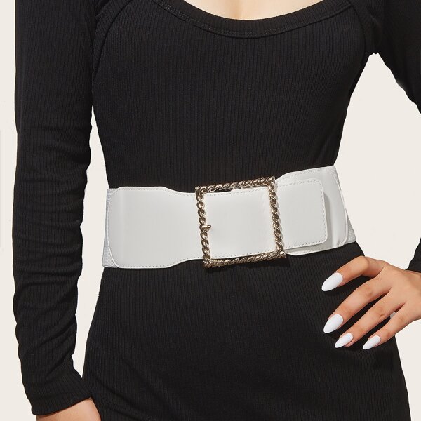 

Square Buckle Corset Belt, White