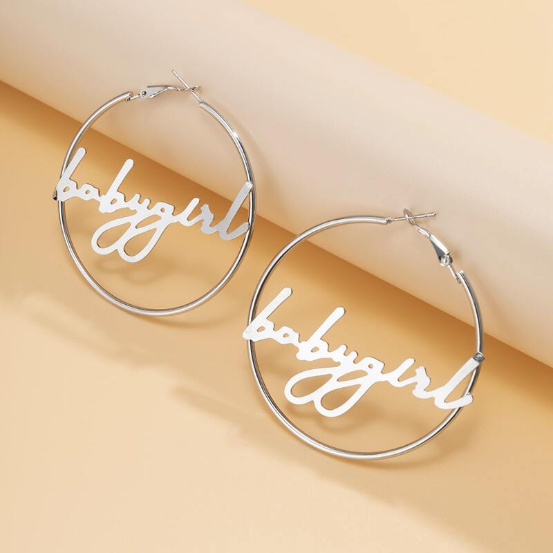 

Letter Design Earrings, Silver