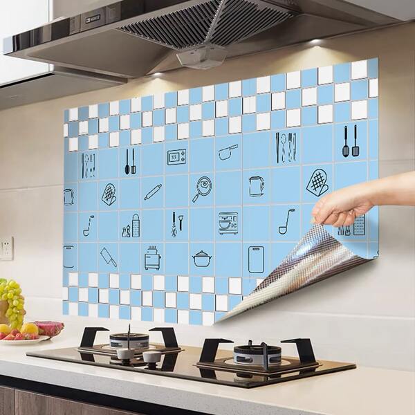 

1pc Cartoon Graphic Kitchen Oil-proof Sticker, Blue