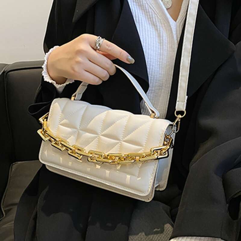 

Chain Decor Satchel Bag, White